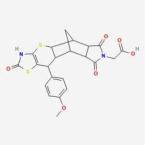 2-[9-(4-methoxyphenyl)-6,13,15-trioxo-3,7-dithia-5,14-diazapentacyclo[9.5.1.02,10.04,8.012,16]heptadec-4(8)-en-14-yl]acetic acid