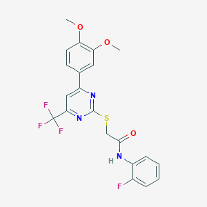 2-{[4-(3,4-dimethoxyphenyl)-6-(trifluoromethyl)pyrimidin-2-yl]sulfanyl}-N-(2-fluorophenyl)acetamide