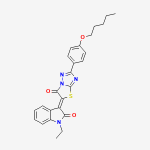 molecular formula C25H24N4O3S B11585142 (3Z)-1-ethyl-3-{6-oxo-2-[4-(pentyloxy)phenyl][1,3]thiazolo[3,2-b][1,2,4]triazol-5(6H)-ylidene}-1,3-dihydro-2H-indol-2-one 