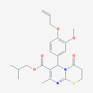 molecular formula C23H28N2O5S B11585186 2-methylpropyl 6-[3-methoxy-4-(prop-2-en-1-yloxy)phenyl]-8-methyl-4-oxo-3,4-dihydro-2H,6H-pyrimido[2,1-b][1,3]thiazine-7-carboxylate 