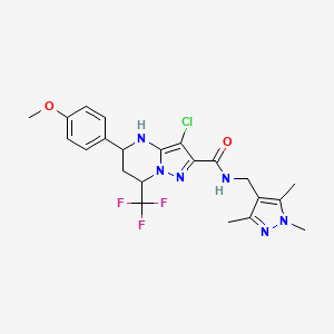 molecular formula C22H24ClF3N6O2 B11585216 3-chloro-5-(4-methoxyphenyl)-7-(trifluoromethyl)-N-[(1,3,5-trimethyl-1H-pyrazol-4-yl)methyl]-4,5,6,7-tetrahydropyrazolo[1,5-a]pyrimidine-2-carboxamide 