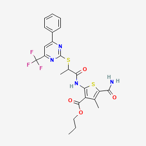 Propyl 5-carbamoyl-4-methyl-2-[(2-{[4-phenyl-6-(trifluoromethyl)pyrimidin-2-yl]sulfanyl}propanoyl)amino]thiophene-3-carboxylate