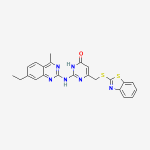 molecular formula C23H20N6OS2 B11585277 6-[(1,3-benzothiazol-2-ylsulfanyl)methyl]-2-[(7-ethyl-4-methylquinazolin-2-yl)amino]pyrimidin-4(1H)-one 