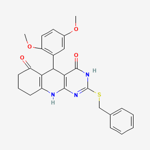 molecular formula C26H25N3O4S B11585301 2-(benzylsulfanyl)-5-(2,5-dimethoxyphenyl)-5,8,9,10-tetrahydropyrimido[4,5-b]quinoline-4,6(3H,7H)-dione 