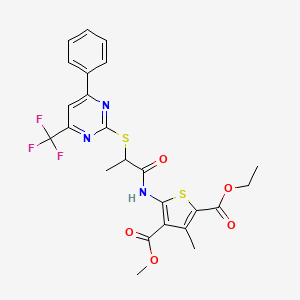 molecular formula C24H22F3N3O5S2 B11585307 2-Ethyl 4-methyl 3-methyl-5-[(2-{[4-phenyl-6-(trifluoromethyl)pyrimidin-2-yl]sulfanyl}propanoyl)amino]thiophene-2,4-dicarboxylate 