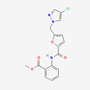 molecular formula C17H14ClN3O4 B11585438 methyl 2-[({5-[(4-chloro-1H-pyrazol-1-yl)methyl]furan-2-yl}carbonyl)amino]benzoate 