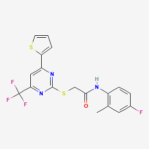 N-(4-fluoro-2-methylphenyl)-2-{[4-(thiophen-2-yl)-6-(trifluoromethyl)pyrimidin-2-yl]sulfanyl}acetamide