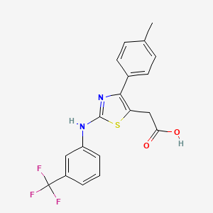 molecular formula C19H15F3N2O2S B11585508 (4-(4-Methylphenyl)-2-{[3-(trifluoromethyl)phenyl]amino}-1,3-thiazol-5-yl)acetic acid 