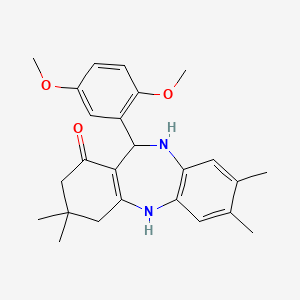 molecular formula C25H30N2O3 B11585575 11-(2,5-dimethoxyphenyl)-3,3,7,8-tetramethyl-2,3,4,5,10,11-hexahydro-1H-dibenzo[b,e][1,4]diazepin-1-one 