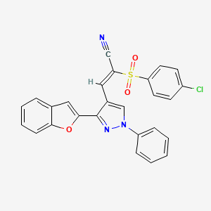 (2Z)-3-[3-(1-benzofuran-2-yl)-1-phenyl-1H-pyrazol-4-yl]-2-[(4-chlorophenyl)sulfonyl]prop-2-enenitrile