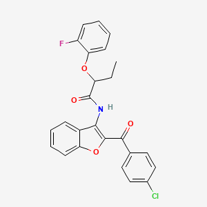 molecular formula C25H19ClFNO4 B11585600 N-[2-(4-chlorobenzoyl)-1-benzofuran-3-yl]-2-(2-fluorophenoxy)butanamide 