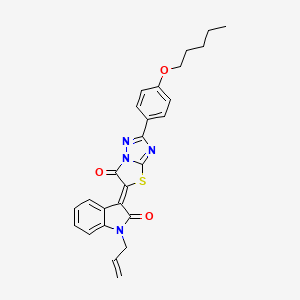 (3Z)-3-{6-oxo-2-[4-(pentyloxy)phenyl][1,3]thiazolo[3,2-b][1,2,4]triazol-5(6H)-ylidene}-1-(prop-2-en-1-yl)-1,3-dihydro-2H-indol-2-one