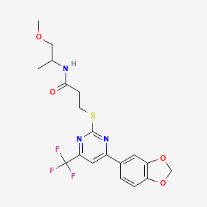 3-{[4-(1,3-benzodioxol-5-yl)-6-(trifluoromethyl)pyrimidin-2-yl]sulfanyl}-N-(1-methoxypropan-2-yl)propanamide