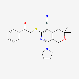 molecular formula C23H25N3O2S B11585811 3,3-dimethyl-6-[(2-oxo-2-phenylethyl)sulfanyl]-8-(pyrrolidin-1-yl)-3,4-dihydro-1H-pyrano[3,4-c]pyridine-5-carbonitrile 