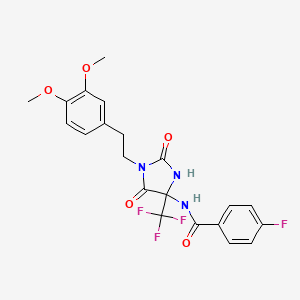 N-{1-[2-(3,4-dimethoxyphenyl)ethyl]-2,5-dioxo-4-(trifluoromethyl)imidazolidin-4-yl}-4-fluorobenzamide