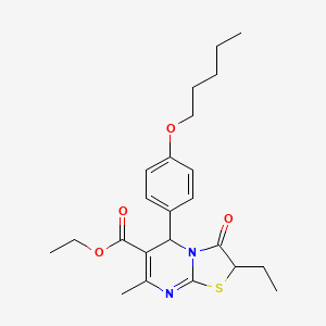 molecular formula C23H30N2O4S B11585826 ethyl 2-ethyl-7-methyl-3-oxo-5-[4-(pentyloxy)phenyl]-2,3-dihydro-5H-[1,3]thiazolo[3,2-a]pyrimidine-6-carboxylate 