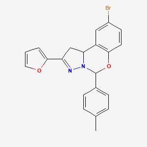 molecular formula C21H17BrN2O2 B11585829 9-Bromo-2-(2-furyl)-5-(4-methylphenyl)-1,10b-dihydropyrazolo[1,5-c][1,3]benzoxazine 