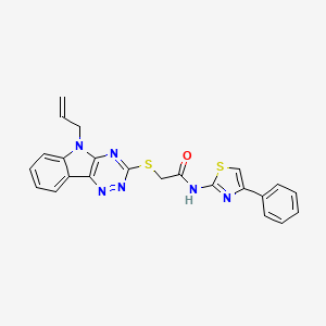 molecular formula C23H18N6OS2 B11585832 N-(4-phenyl-1,3-thiazol-2-yl)-2-{[5-(prop-2-en-1-yl)-5H-[1,2,4]triazino[5,6-b]indol-3-yl]sulfanyl}acetamide 