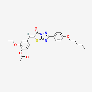 molecular formula C26H27N3O5S B11585865 2-ethoxy-4-[(Z)-{6-oxo-2-[4-(pentyloxy)phenyl][1,3]thiazolo[3,2-b][1,2,4]triazol-5(6H)-ylidene}methyl]phenyl acetate 