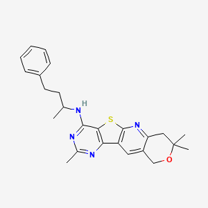 molecular formula C25H28N4OS B11585971 5,5,13-trimethyl-N-(4-phenylbutan-2-yl)-6-oxa-17-thia-2,12,14-triazatetracyclo[8.7.0.03,8.011,16]heptadeca-1,3(8),9,11,13,15-hexaen-15-amine 