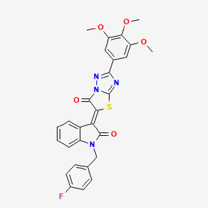 molecular formula C28H21FN4O5S B11586027 (3Z)-1-(4-fluorobenzyl)-3-[6-oxo-2-(3,4,5-trimethoxyphenyl)[1,3]thiazolo[3,2-b][1,2,4]triazol-5(6H)-ylidene]-1,3-dihydro-2H-indol-2-one 