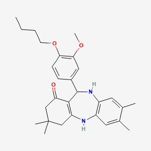 molecular formula C28H36N2O3 B11586193 11-(4-butoxy-3-methoxyphenyl)-3,3,7,8-tetramethyl-2,3,4,5,10,11-hexahydro-1H-dibenzo[b,e][1,4]diazepin-1-one 