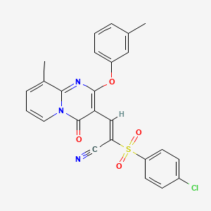 molecular formula C25H18ClN3O4S B11586217 (2E)-2-[(4-chlorophenyl)sulfonyl]-3-[9-methyl-2-(3-methylphenoxy)-4-oxo-4H-pyrido[1,2-a]pyrimidin-3-yl]prop-2-enenitrile 