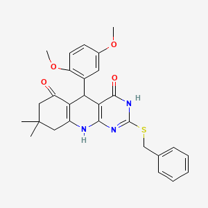 2-(Benzylsulfanyl)-5-(2,5-dimethoxyphenyl)-8,8-dimethyl-3H,4H,5H,6H,7H,8H,9H,10H-pyrimido[4,5-B]quinoline-4,6-dione