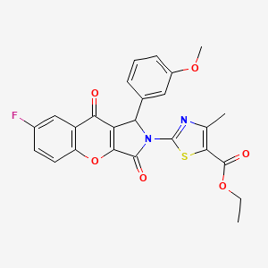 molecular formula C25H19FN2O6S B11586456 ethyl 2-[7-fluoro-1-(3-methoxyphenyl)-3,9-dioxo-3,9-dihydrochromeno[2,3-c]pyrrol-2(1H)-yl]-4-methyl-1,3-thiazole-5-carboxylate 