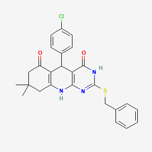 2-(benzylsulfanyl)-5-(4-chlorophenyl)-8,8-dimethyl-5,8,9,10-tetrahydropyrimido[4,5-b]quinoline-4,6(3H,7H)-dione