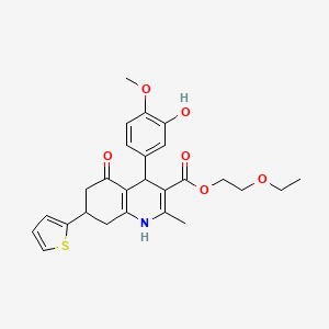 2-Ethoxyethyl 4-(3-hydroxy-4-methoxyphenyl)-2-methyl-5-oxo-7-(thiophen-2-yl)-1,4,5,6,7,8-hexahydroquinoline-3-carboxylate