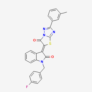 molecular formula C26H17FN4O2S B11586747 (3Z)-1-(4-fluorobenzyl)-3-[2-(3-methylphenyl)-6-oxo[1,3]thiazolo[3,2-b][1,2,4]triazol-5(6H)-ylidene]-1,3-dihydro-2H-indol-2-one 