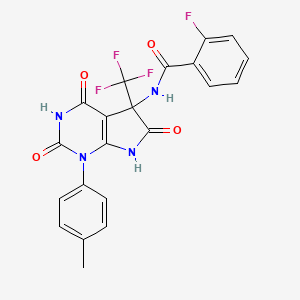 molecular formula C21H14F4N4O4 B11586792 2-fluoro-N-[4-hydroxy-1-(4-methylphenyl)-2,6-dioxo-5-(trifluoromethyl)-2,5,6,7-tetrahydro-1H-pyrrolo[2,3-d]pyrimidin-5-yl]benzamide 