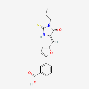 molecular formula C18H16N2O4S B11586826 3-{5-[(Z)-(5-oxo-1-propyl-2-thioxoimidazolidin-4-ylidene)methyl]furan-2-yl}benzoic acid 