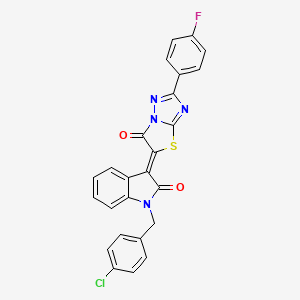 molecular formula C25H14ClFN4O2S B11586857 (3Z)-1-(4-chlorobenzyl)-3-[2-(4-fluorophenyl)-6-oxo[1,3]thiazolo[3,2-b][1,2,4]triazol-5(6H)-ylidene]-1,3-dihydro-2H-indol-2-one 