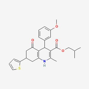 molecular formula C26H29NO4S B11586944 2-Methylpropyl 4-(3-methoxyphenyl)-2-methyl-5-oxo-7-(thiophen-2-yl)-1,4,5,6,7,8-hexahydroquinoline-3-carboxylate 