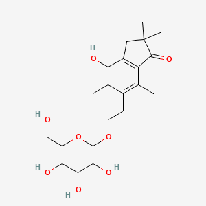 molecular formula C21H30O8 B1158697 4-Hydroxy-2,2,5,7-tetramethyl-6-[2-[3,4,5-trihydroxy-6-(hydroxymethyl)oxan-2-yl]oxyethyl]-3H-inden-1-one CAS No. 76947-60-9