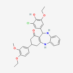 molecular formula C30H31ClN2O5 B11586985 11-(3-chloro-5-ethoxy-4-hydroxyphenyl)-3-(4-ethoxy-3-methoxyphenyl)-2,3,4,5,10,11-hexahydro-1H-dibenzo[b,e][1,4]diazepin-1-one 