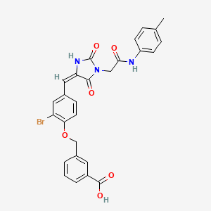 molecular formula C27H22BrN3O6 B11587010 3-({2-bromo-4-[(E)-(1-{2-[(4-methylphenyl)amino]-2-oxoethyl}-2,5-dioxoimidazolidin-4-ylidene)methyl]phenoxy}methyl)benzoic acid 