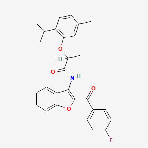 molecular formula C28H26FNO4 B11587012 N-{2-[(4-fluorophenyl)carbonyl]-1-benzofuran-3-yl}-2-[5-methyl-2-(propan-2-yl)phenoxy]propanamide 