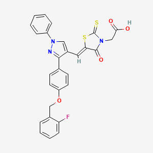 molecular formula C28H20FN3O4S2 B11587076 {(5Z)-5-[(3-{4-[(2-fluorobenzyl)oxy]phenyl}-1-phenyl-1H-pyrazol-4-yl)methylene]-4-oxo-2-thioxo-1,3-thiazolidin-3-yl}acetic acid 