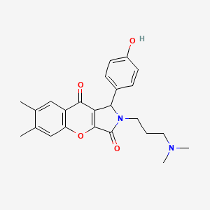 molecular formula C24H26N2O4 B11587138 2-[3-(Dimethylamino)propyl]-1-(4-hydroxyphenyl)-6,7-dimethyl-1,2-dihydrochromeno[2,3-c]pyrrole-3,9-dione 