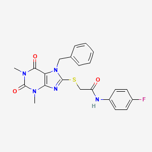 molecular formula C22H20FN5O3S B11587295 2-[(7-benzyl-1,3-dimethyl-2,6-dioxo-2,3,6,7-tetrahydro-1H-purin-8-yl)sulfanyl]-N-(4-fluorophenyl)acetamide 