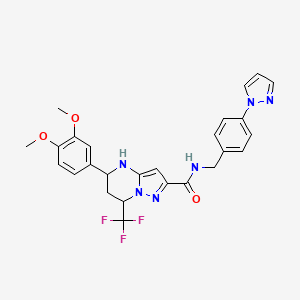 molecular formula C26H25F3N6O3 B11587301 5-(3,4-dimethoxyphenyl)-N-[4-(1H-pyrazol-1-yl)benzyl]-7-(trifluoromethyl)-4,5,6,7-tetrahydropyrazolo[1,5-a]pyrimidine-2-carboxamide 