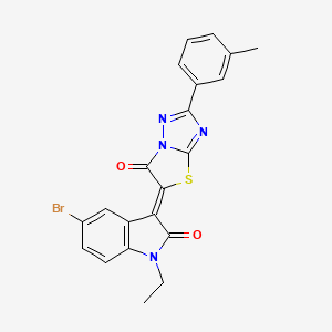 molecular formula C21H15BrN4O2S B11587335 (3Z)-5-bromo-1-ethyl-3-[2-(3-methylphenyl)-6-oxo[1,3]thiazolo[3,2-b][1,2,4]triazol-5(6H)-ylidene]-1,3-dihydro-2H-indol-2-one 