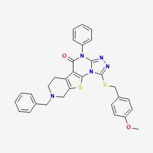 13-benzyl-3-[(4-methoxyphenyl)methylsulfanyl]-7-phenyl-16-thia-2,4,5,7,13-pentazatetracyclo[7.7.0.02,6.010,15]hexadeca-1(9),3,5,10(15)-tetraen-8-one