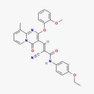 molecular formula C28H24N4O5 B11587391 (2E)-2-cyano-N-(4-ethoxyphenyl)-3-[2-(2-methoxyphenoxy)-9-methyl-4-oxo-4H-pyrido[1,2-a]pyrimidin-3-yl]prop-2-enamide 