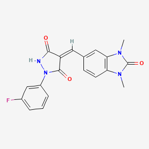 molecular formula C19H15FN4O3 B11587570 (4Z)-4-[(1,3-dimethyl-2-oxo-2,3-dihydro-1H-benzimidazol-5-yl)methylidene]-1-(3-fluorophenyl)pyrazolidine-3,5-dione 