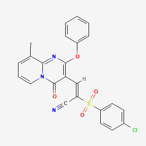 (2E)-2-[(4-chlorophenyl)sulfonyl]-3-(9-methyl-4-oxo-2-phenoxy-4H-pyrido[1,2-a]pyrimidin-3-yl)prop-2-enenitrile