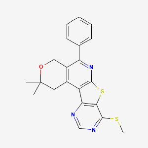 molecular formula C21H19N3OS2 B11587766 4,4-dimethyl-13-methylsulfanyl-8-phenyl-5-oxa-11-thia-9,14,16-triazatetracyclo[8.7.0.02,7.012,17]heptadeca-1(10),2(7),8,12(17),13,15-hexaene 